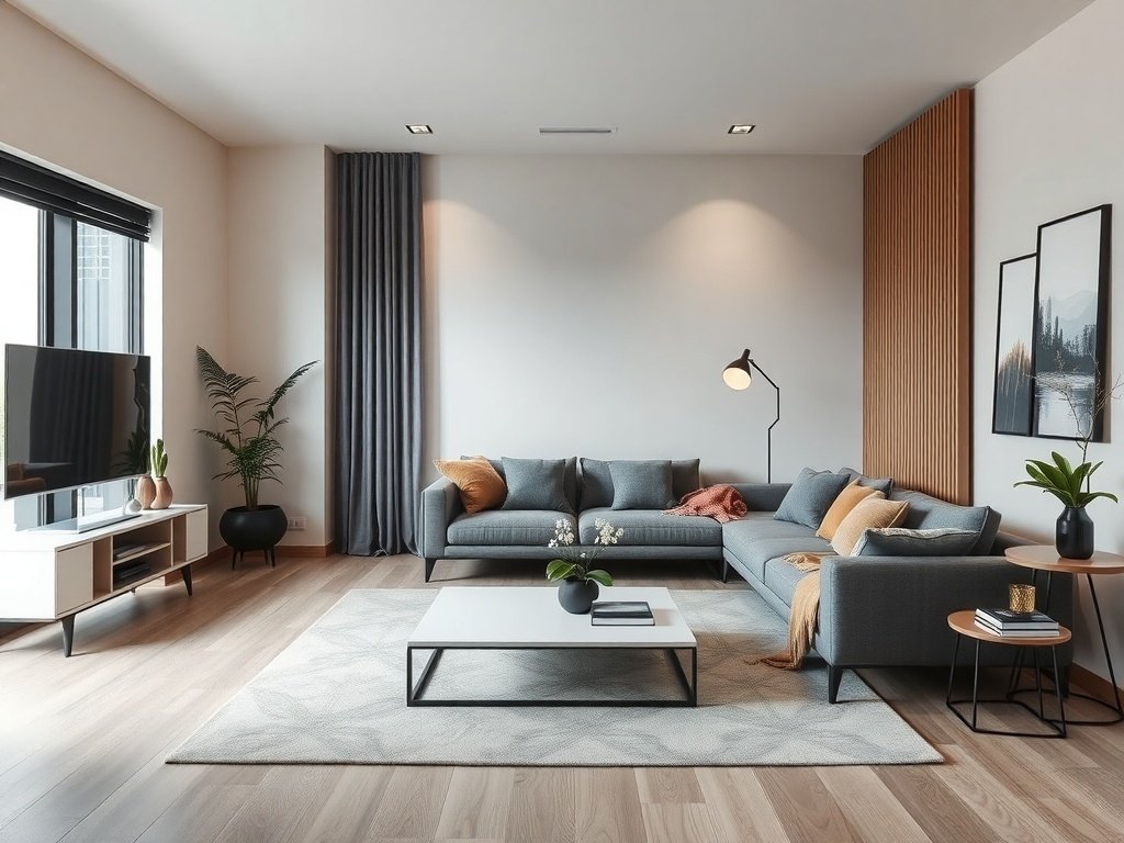 Modern elegant living room with multifunctional furniture