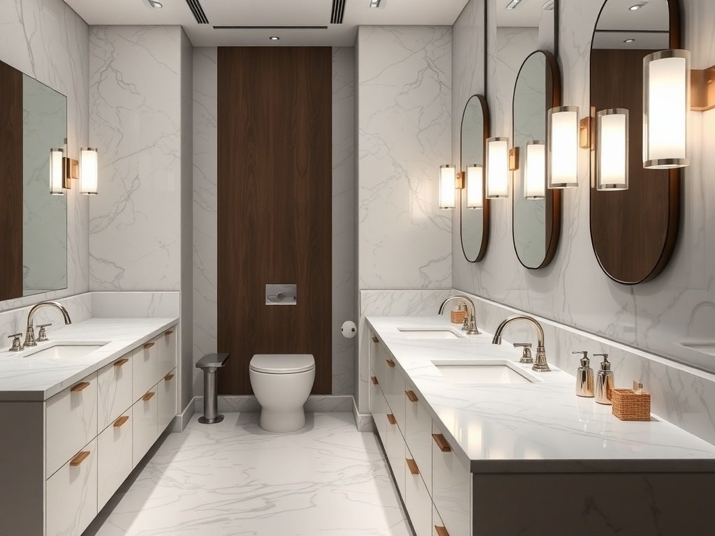 Elegant luxury bathroom with marble surfaces and modern fixtures